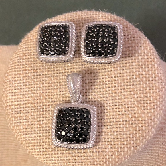 Judith Ripka Jewelry - EUC 925 Judith Ripka Black Spinel Earrings & Enhancer
